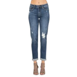 JUDY BLUE Slim Fit Jeans Dark Wash Stretch Denim Cuffed Distressed Women's 7/28